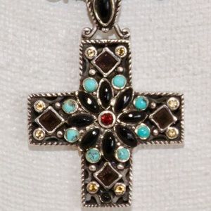 Turquoise and Gem Cross Necklace